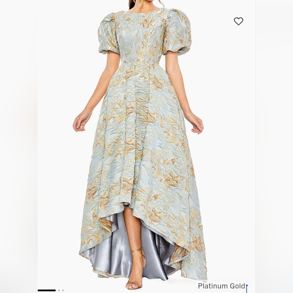 Mac Duggal Dresses & Skirts - NWT MAC DUGGAL Puff Sleeve Brocade Gown Light Blue Hi Low Hem Size 14